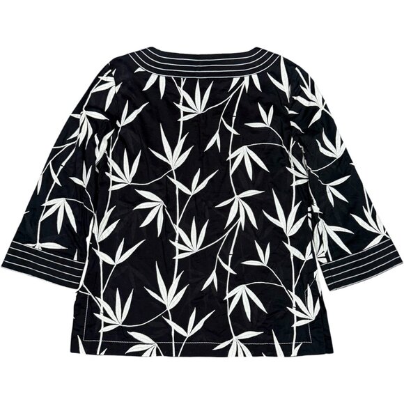 Women's TALBOTS Embroidered Black and White Palm Tunic Blouse- Size 10P - Picture 4 of 9